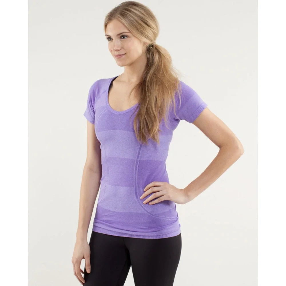 Lululemon Run Swiftly V Neck Short Sleeve Top Purple 8